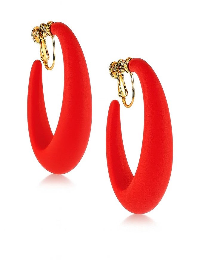 ZENCHEER Chunky Clip on Hoop Earrings for Women, Detachable Statement Non Pierced Clips Vintage Retro Party Halloween Costumes Jewelry Gifts (Red) - Image 1